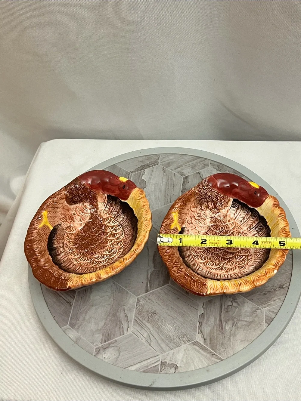 Set of 2 Vintage Turkey Shaped Ceramic Bowls Thanksgiving Fall Serving Dishes